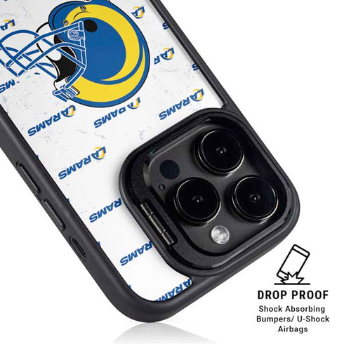 NFL Los Angeles Rams White Logo Blast iPhone 14 Pro Kickstand Case