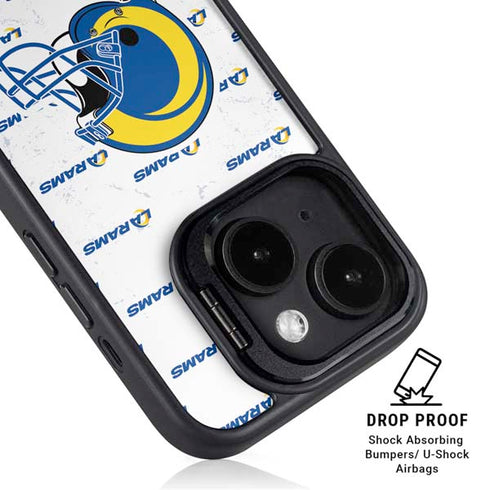 NFL Los Angeles Rams White Logo Blast iPhone 15 Kickstand Case