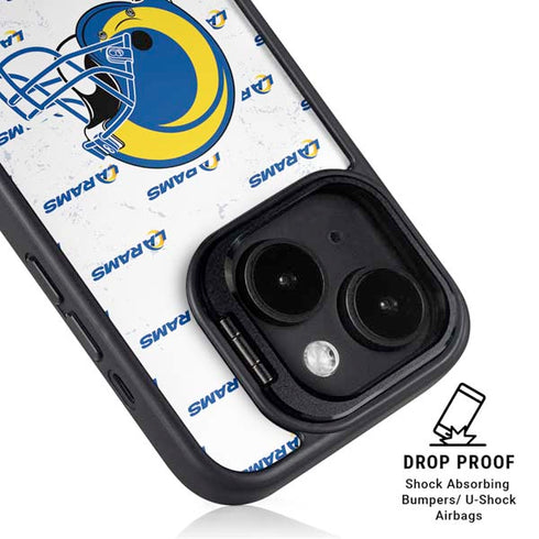 NFL Los Angeles Rams White Logo Blast iPhone 15 Plus Kickstand Case