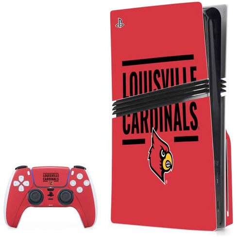 University of Louisville Cardinals Striped PS5 Pro Disk Bundle Skin