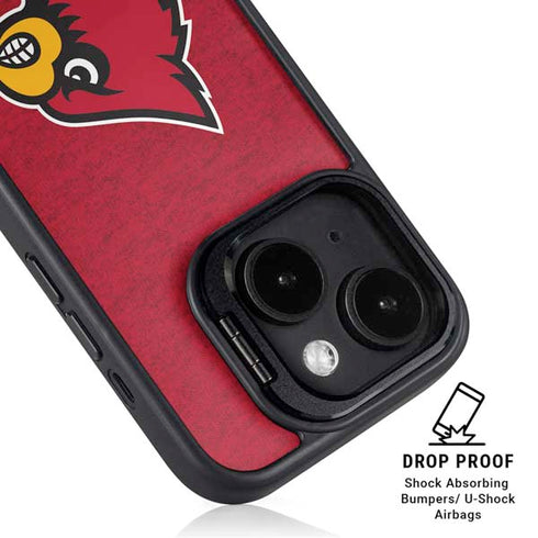 University of Louisville Red Background iPhone 15 Plus Kickstand Case