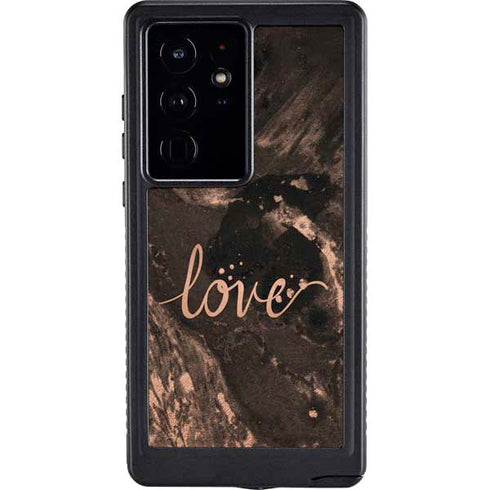 Love Rose Gold Black Galaxy S24 Ultra Waterproof Case