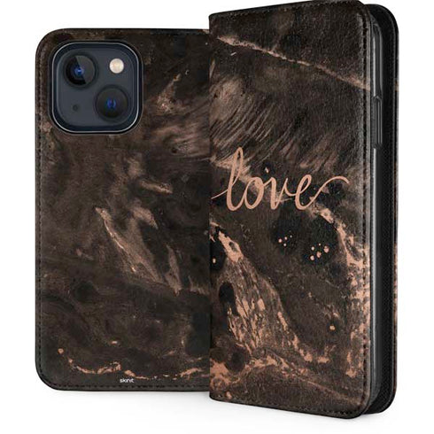 Love Rose Gold Black iPhone 13 Folio Case