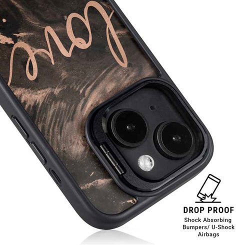 Love Rose Gold Black iPhone 14 Plus Kickstand Case