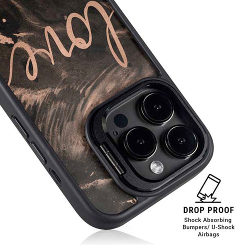 Love Rose Gold Black iPhone 14 Pro Kickstand Case