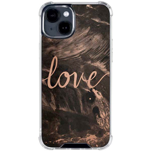 Love Rose Gold Black iPhone 15 Clear Case