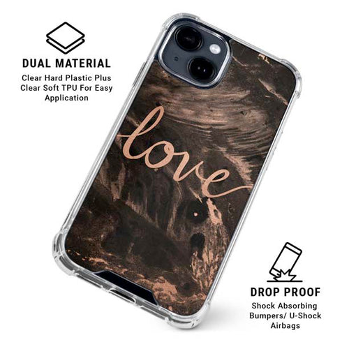 Love Rose Gold Black iPhone 15 Clear Case