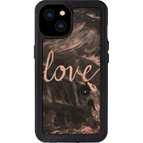 Love Rose Gold Black iPhone 15 Plus Waterproof Case