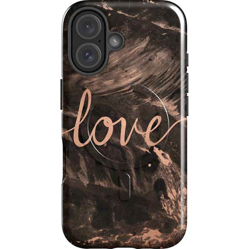 Love Rose Gold Black iPhone 16 Magsafe Impact Case