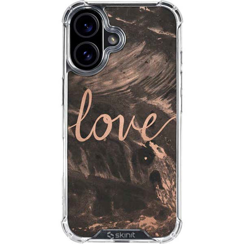 Love Rose Gold Black iPhone 16 Plus Clear Case