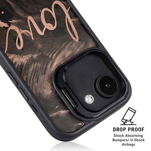 Love Rose Gold Black iPhone 16e Kickstand Case