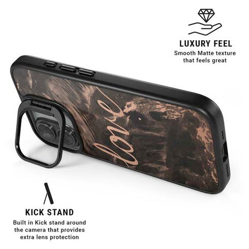Love Rose Gold Black iPhone 17 Kickstand Case