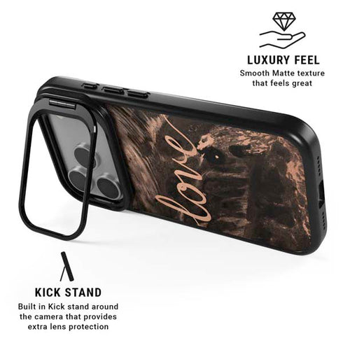 Love Rose Gold Black iPhone 17 Pro Max Kickstand Case