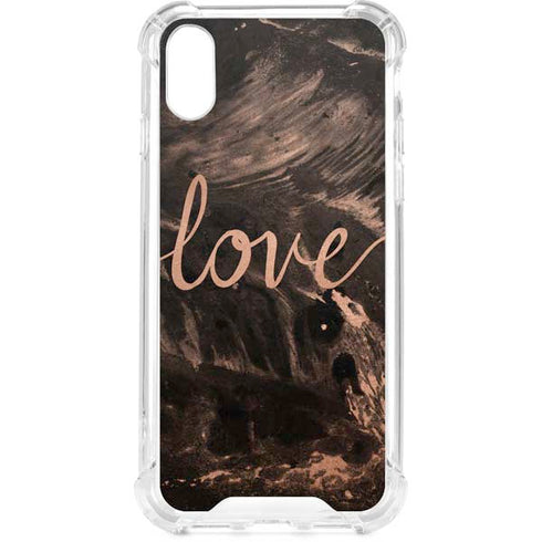 Love Rose Gold Black iPhone XS Clear Case