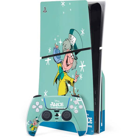 Disney Alice in Wonderland Mad Hatter Tea Party PS5 Slim Disk Bundle Skin
