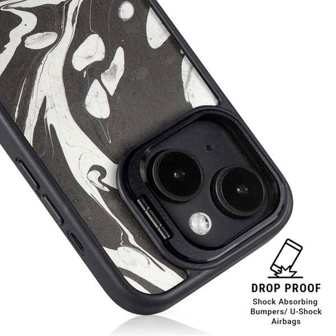 Marbleized Black iPhone 15 Kickstand Case