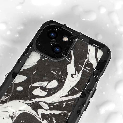 Marbleized Black iPhone 15 Plus Waterproof Case