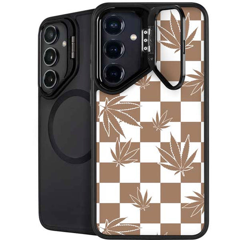 Marijuana Brown Checkered Galaxy S24 FE Kickstand Case