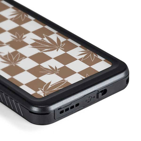 Marijuana Brown Checkered Galaxy S24 Plus Waterproof Case