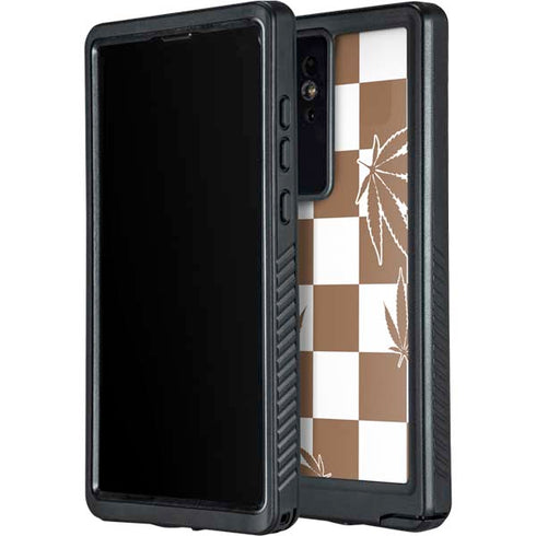 Marijuana Brown Checkered Galaxy S24 Ultra Waterproof Case