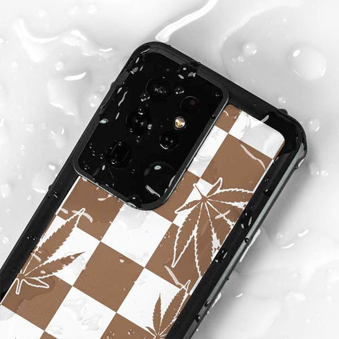 Marijuana Brown Checkered Galaxy S24 Ultra Waterproof Case
