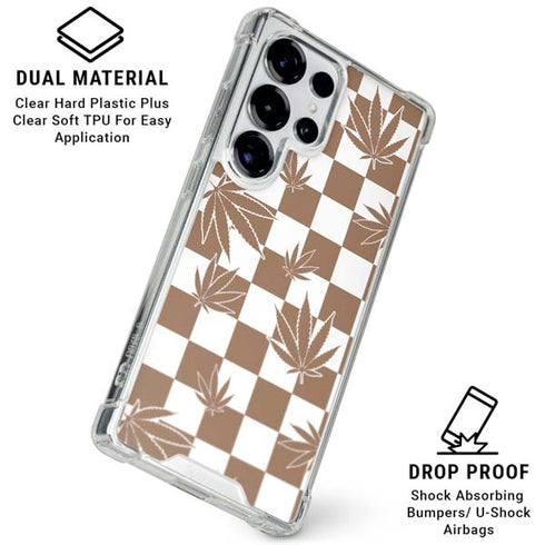Marijuana Brown Checkered Galaxy S25 Ultra Clear Case