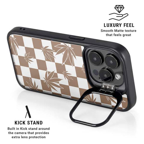 Marijuana Brown Checkered iPhone 13 Pro Kickstand Case
