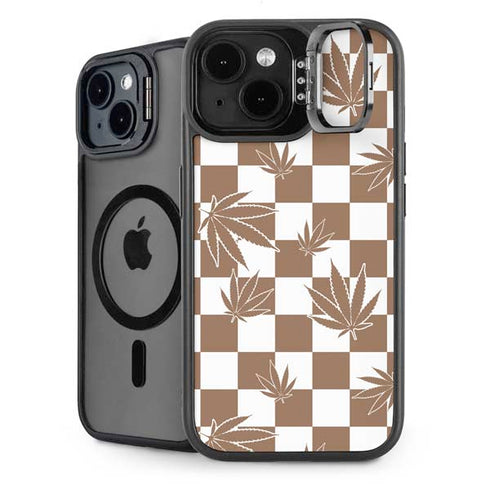Marijuana Brown Checkered iPhone 14 Plus Kickstand Case