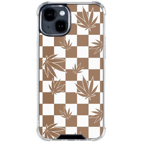 Marijuana Brown Checkered iPhone 15 Clear Case