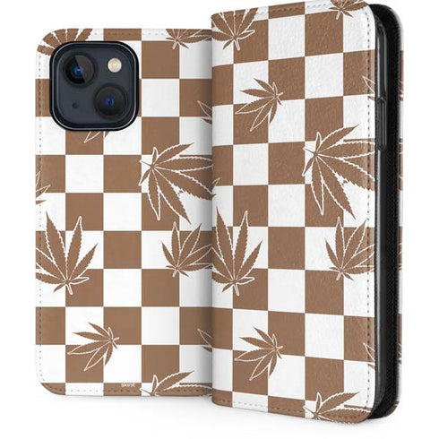 Marijuana Brown Checkered iPhone 15 Plus Folio Case