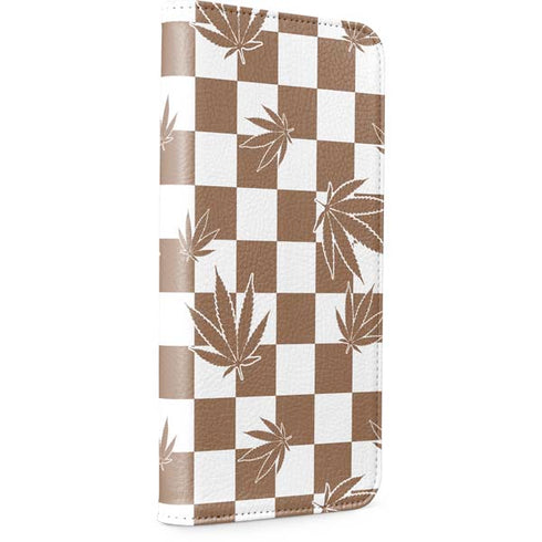 Marijuana Brown Checkered iPhone 15 Plus Folio Case