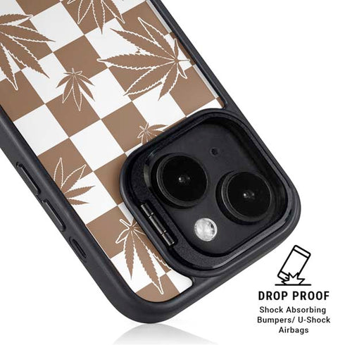 Marijuana Brown Checkered iPhone 15 Plus Kickstand Case