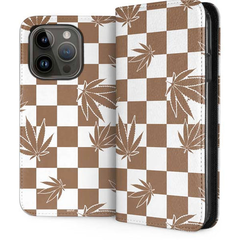 Marijuana Brown Checkered iPhone 15 Pro Folio Case