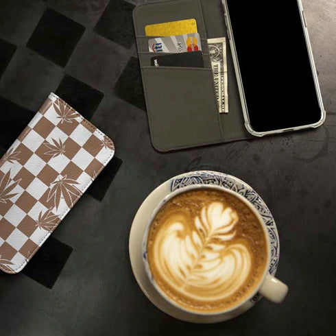 Marijuana Brown Checkered iPhone 15 Pro Folio Case