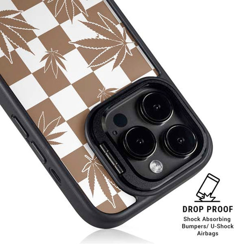 Marijuana Brown Checkered iPhone 15 Pro Kickstand Case