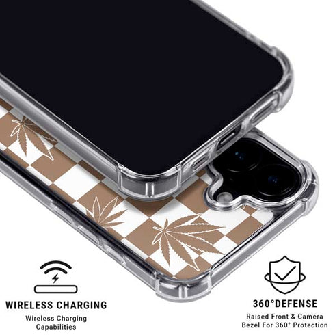 Marijuana Brown Checkered iPhone 16 Plus Clear Case