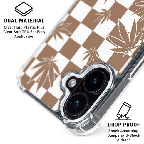 Marijuana Brown Checkered iPhone 16 Plus Clear Case