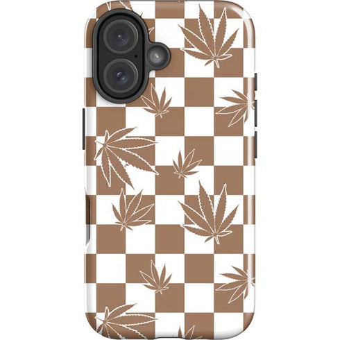 Marijuana Brown Checkered iPhone 16 Plus Impact Case