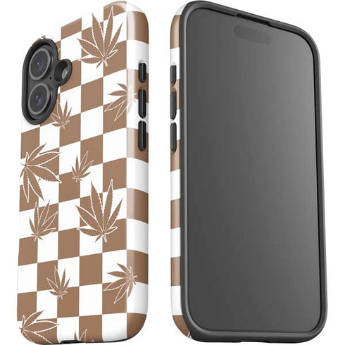 Marijuana Brown Checkered iPhone 16 Plus Impact Case