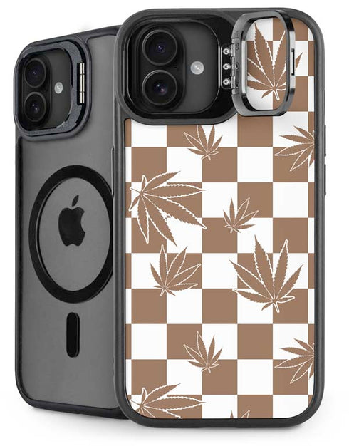 Marijuana Brown Checkered iPhone 16 Plus Kickstand Case