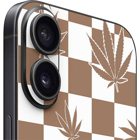 Marijuana Brown Checkered iPhone 16 Plus Skin