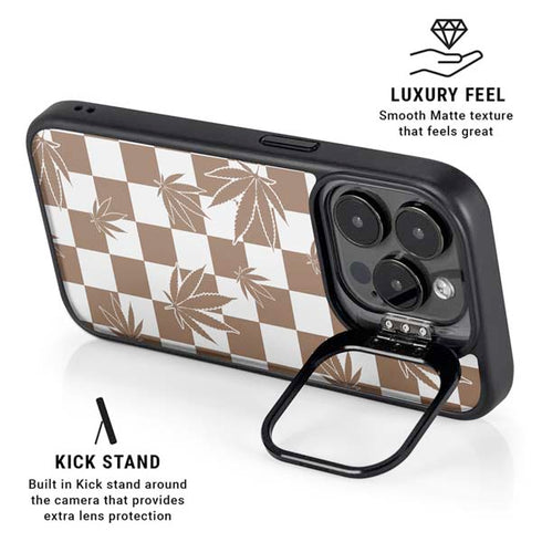Marijuana Brown Checkered iPhone 16 Pro Max Kickstand Case