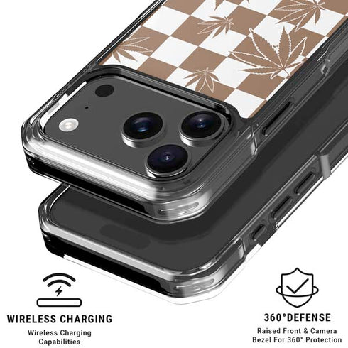 Marijuana Brown Checkered iPhone 18 Pro Clear Case