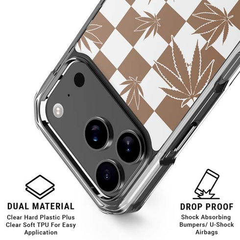 Marijuana Brown Checkered iPhone 18 Pro Clear Case