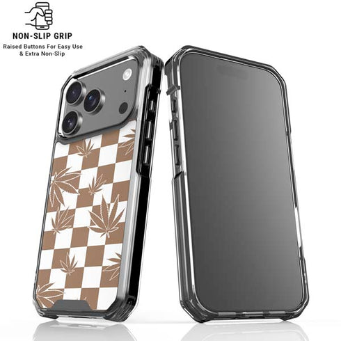 Marijuana Brown Checkered iPhone 18 Pro Clear Case