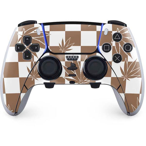 Marijuana Brown Checkered PS5 DualSense Edge Pro Controller Skin