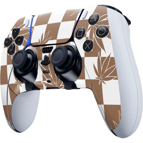 Marijuana Brown Checkered PS5 DualSense Edge Pro Controller Skin