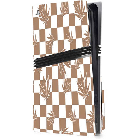 Marijuana Brown Checkered PS5 Pro Disk Console Skin