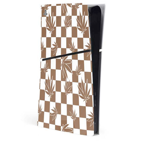Marijuana Brown Checkered PS5 Slim Digital Edition Console Skin
