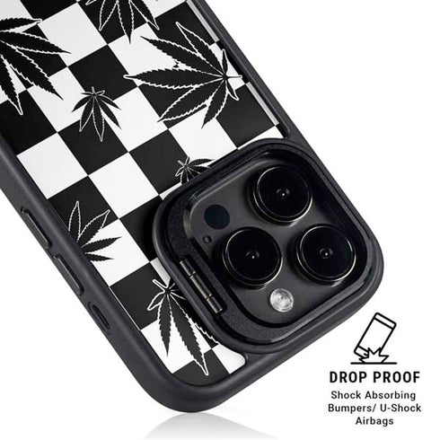 Marijuana Checkered iPhone 14 Pro Kickstand Case